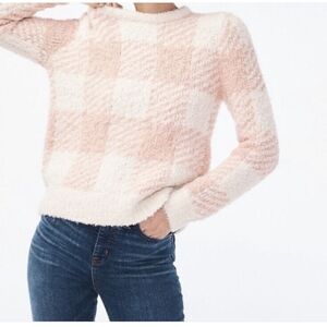 J. Crew Pink and Cream Checkered Sweater